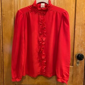 Vintage Red Ruffle Blouse